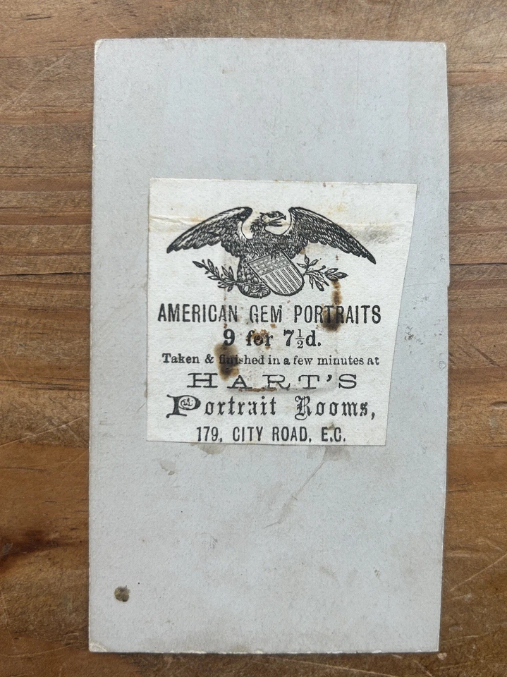 ANTIQUE 19TH CENTURY AMERICAN GEM TINTYPE PORTRAIT – HART’S PORTRAIT ROOMS, CITY - Image 3 of 3