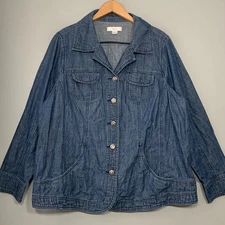 CJ Banks Plus Size 1X Denim Blue Jean Jacket Blazer Business Casual Preppy Basic