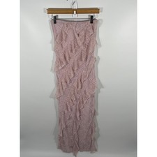 Women Maxi Dress XS Pink Ruffle Lace Strapless Formal Coquette Feminine Romantic