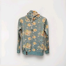 AMPERSAND Floral Cowl Neck Hoodie Sweatshirt Women Sage Green Peach Roses Size S