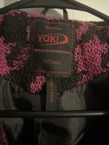 New York YOKI Collection Black & Pink Belted Houndstooth Lined Pea Coat  4T - Picture 2 of 4