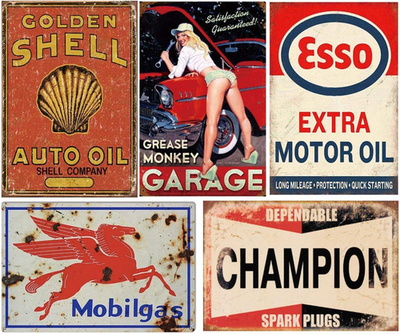 #ad 5 Pieces Reproduction Vintage Gas Oil Metal Signs Home Kitchen Man Cave Bar Ga $39.95