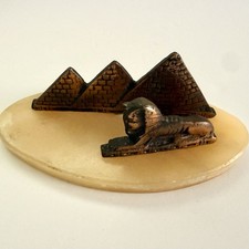 Egyptian Revival Sculpture Pyramids & Sphinx on Marble Or Onyx Base Paperweight