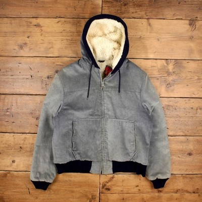 Vintage VIP Workwear Jacket L 80s Velour Sherpa Lined Grey Womens