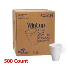WinCup C3234 32 oz Foam Cups, Hot/Cold, White, 500/Case