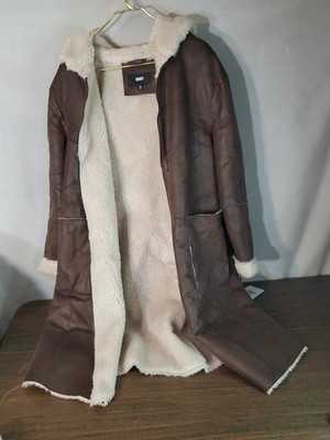 DKNY WOMEN'S Suede Like LONG COAT SIZE 2XL Faux Fur Front Pockets 