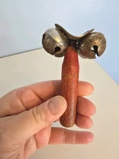 Vintage Christmas Sleigh Bell Hand Instrument Wood Handle Rustic *READ*