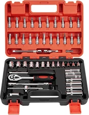 53 Pieces 1/4 inch Drive Socket Ratchet Wrench Tool Set with Bit Sockets and Ext