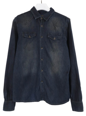 Camp David Shirt Herren Groß Alter Look Verblichen Blau Denim Brusttaschen