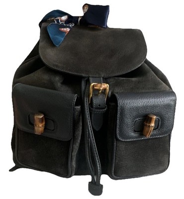 Gucci Vintage Bamboo Leather backpack Bag Black | eBay display picture 1