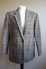 Vtg Lands' End 8 Tweed Plaid Check 100 Wool One Button Blazer USA