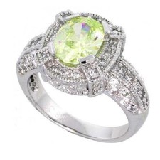 Sterling Silver Engagement CZ Ring w/ 9mm x 7mm 2.0ct Oval Cut Center CZ Stone