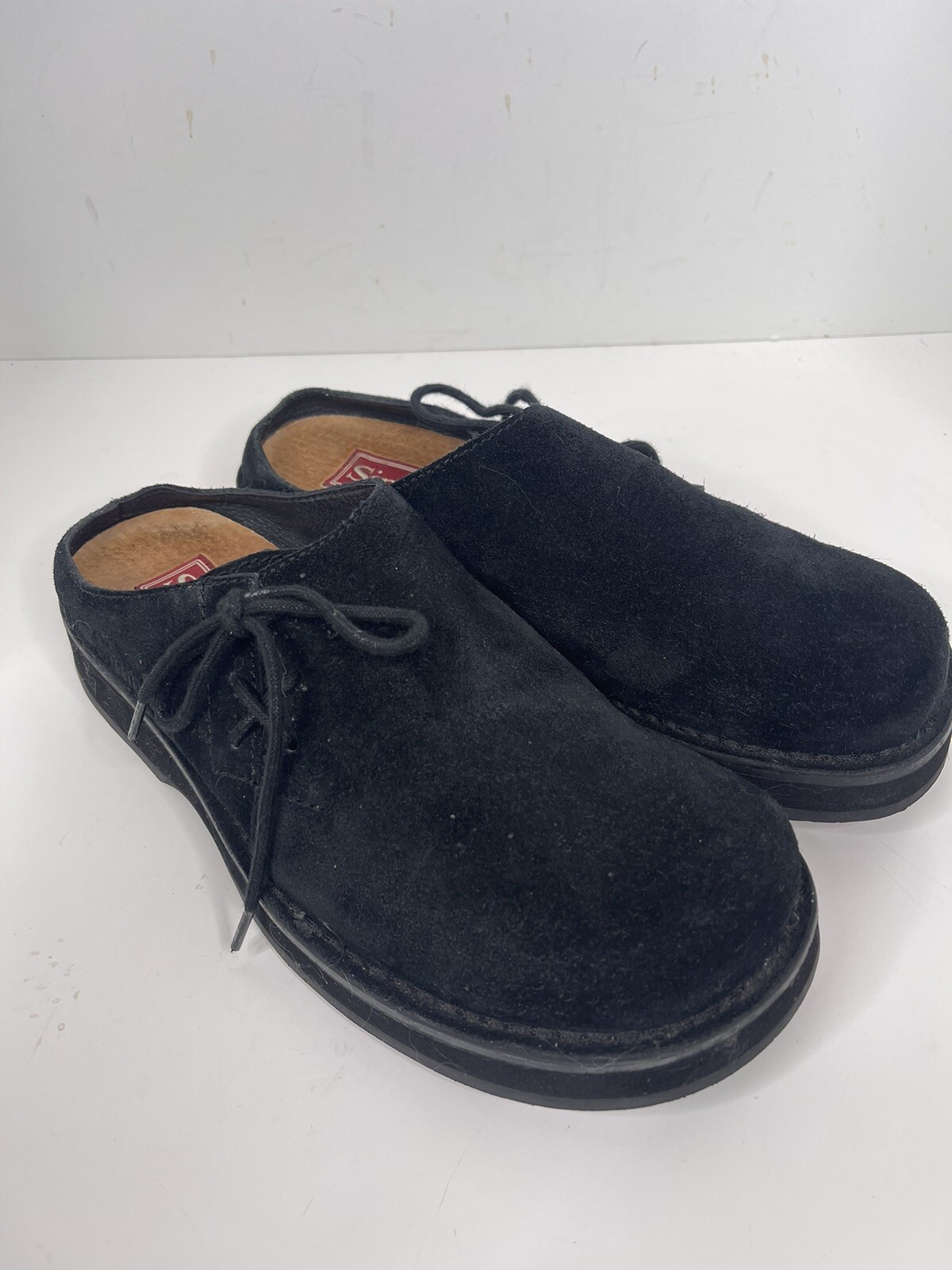 Vintage 90s Black Suede Slip-On Tie Clogs for Women Size 7-image