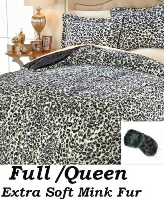 Soft & Cozy Reversible Black White Long Hair Plush MINK Fur Comforter Set Queen