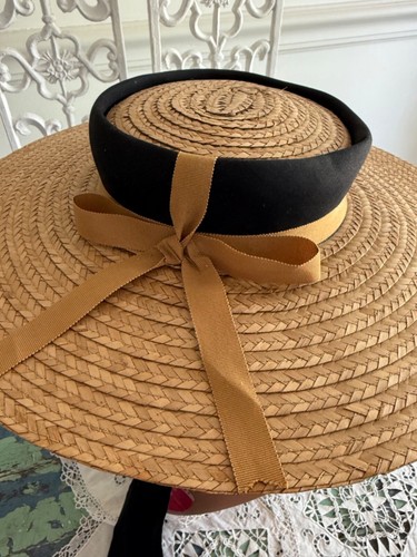 NWT Vintage Wide Brim Straw Hat w/ Bow By Penneys 20” Elegant - Picture 10 of 17