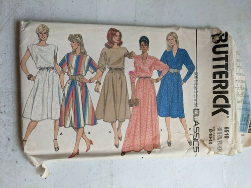 Butterick Vintage Pattern 6510 Misses Dress 3 Lengths Elastic Waist 8 ...