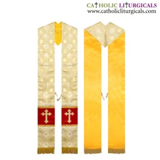 NEW Metallic Gold V-Cut Priest Stole, V-Cut Priest Stole with Cross Embroidery