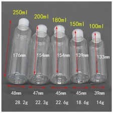 Plastic Travel Bottles Clear Round Bottle +Caps for Lotion Makeup 100~250ml