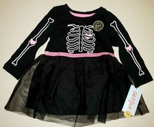 baby girls NEW NWT 12 month HALLOWEEN DRESS black pink GLOWS IN DARK RIBS 2 PC