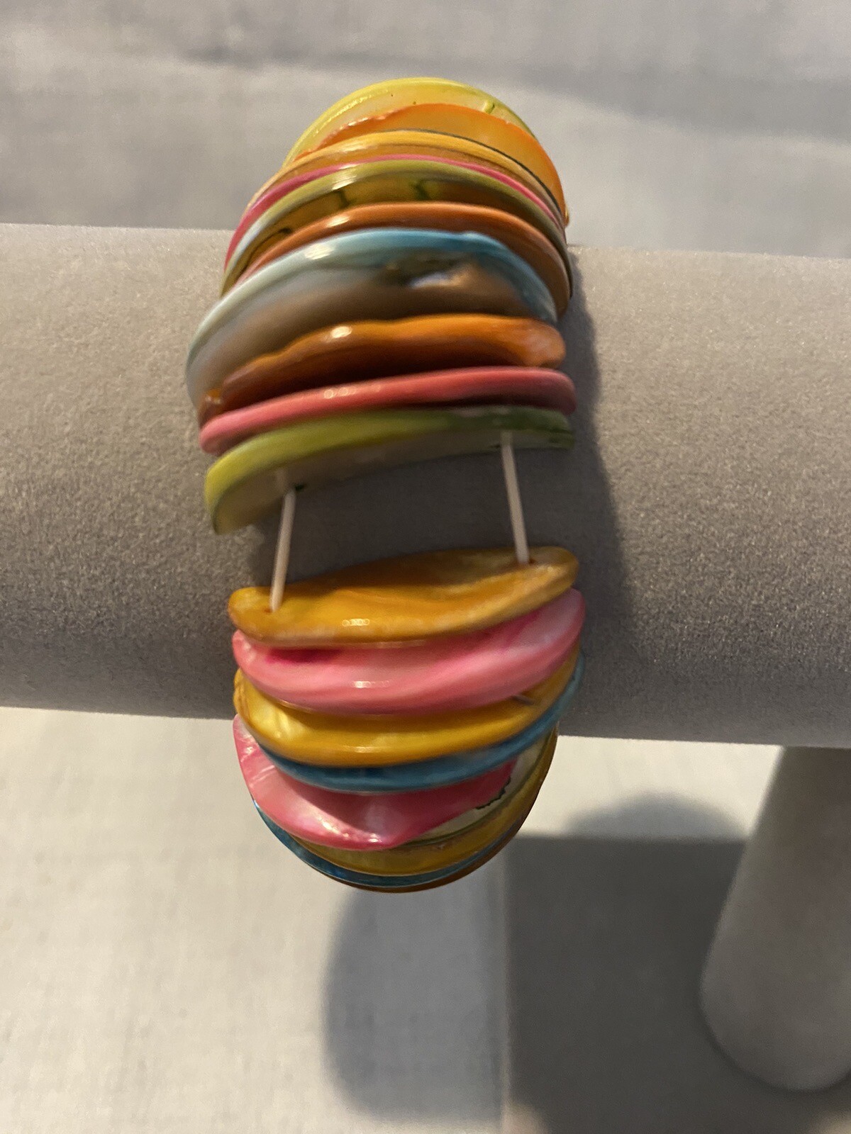 Rainbow-Colored Puka Shell Bracelet Elastic Band - image 4