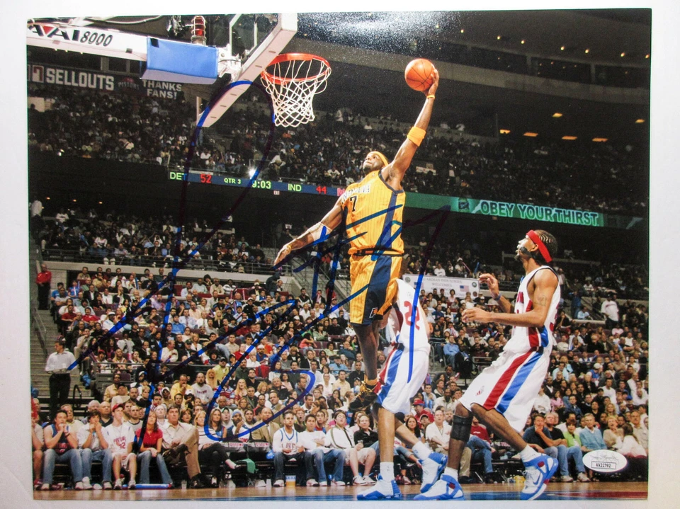 Foto firmada por Jermaine O'Neal autografiada de Indiana Pacers 11x14 Slam Dunk JSA Foto 2 de 4