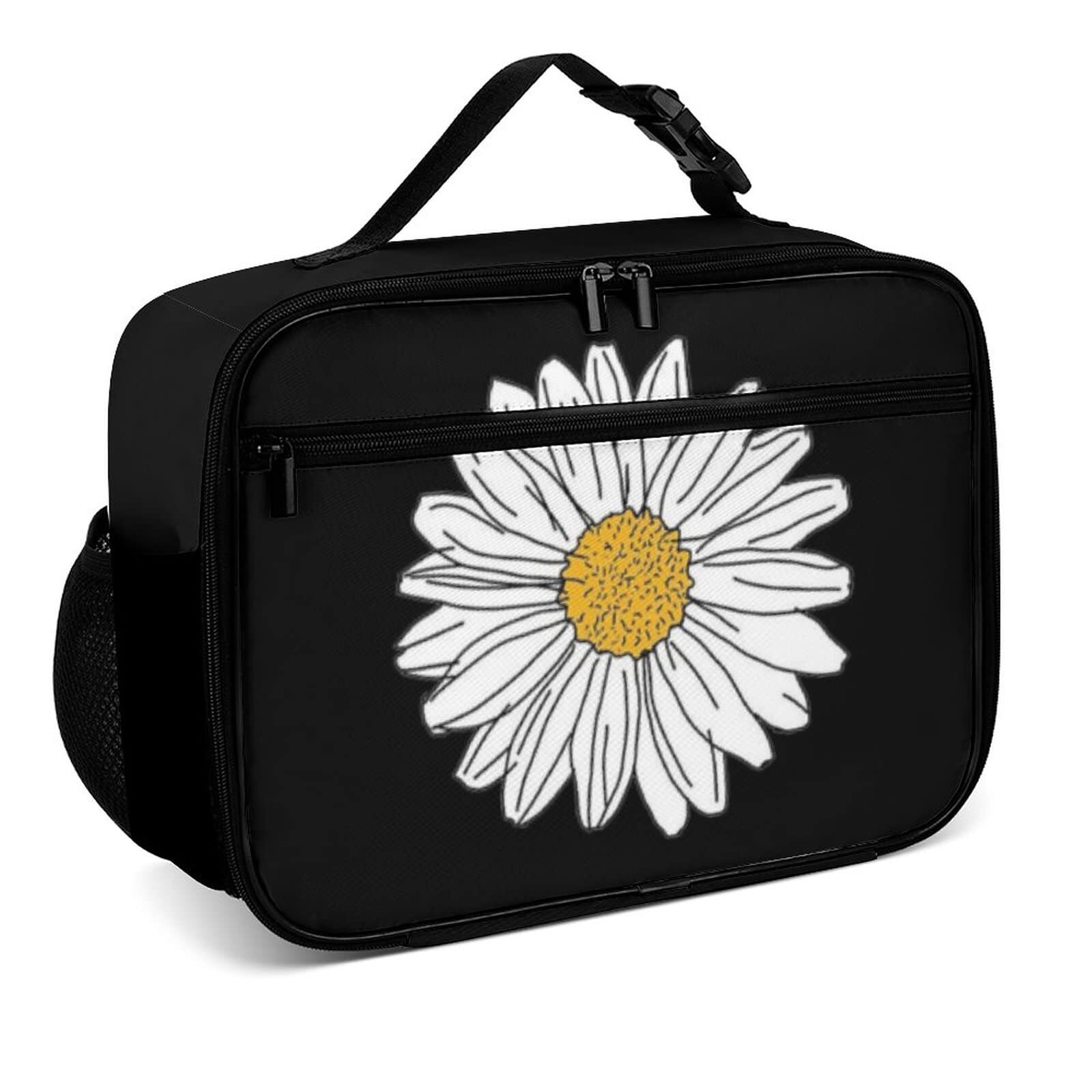 Insulated White Floral Sun Daisy Lunch Bag for Women Kids School