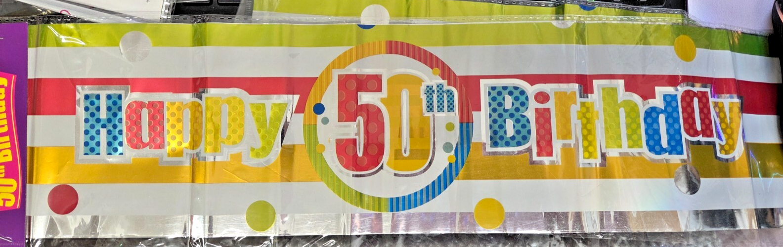 Age 50 Happy 50th Birthday Multicolours 2.6m foil Banner Party Decor Holographic