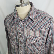Vtg Sundance Career Club L Long Sleeve Pearl Snap Blue Plaid Western Shirt Pink