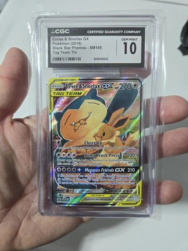 CGC 10 Eevee & Snorlax GX SM169 2019 Black Star Promo Tag Team Tin Pokemon Card