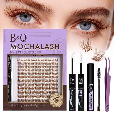 B&Q Brown Lash Clusters Kit Natural Mochalash 01, 8-16 MIX, 