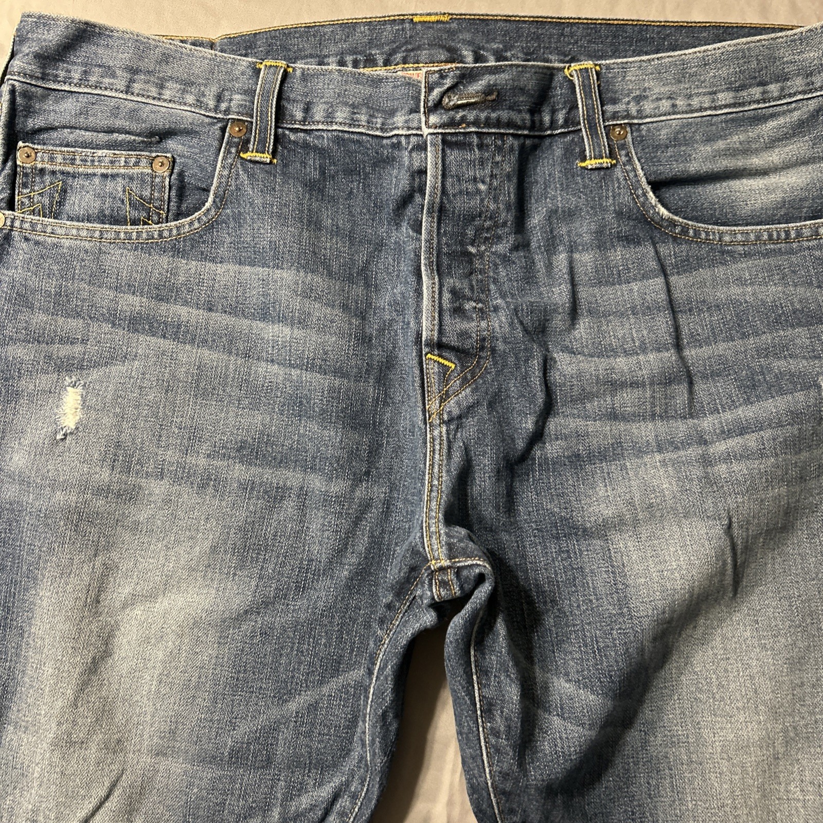 True Religion Men's Bobby Jeans Blue Denim, Straight Leg, Button Up Size 38