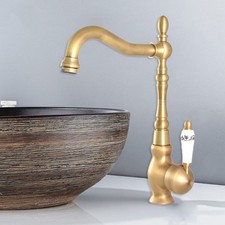 Antique Brass Kitchen Sink Faucet 1 Hole Single Handle 360  Swivel Mixer Taps