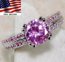 2CT Treated Pink Sapphire 925 Solid Sterling Silver Ring Sz 6 UB4-7