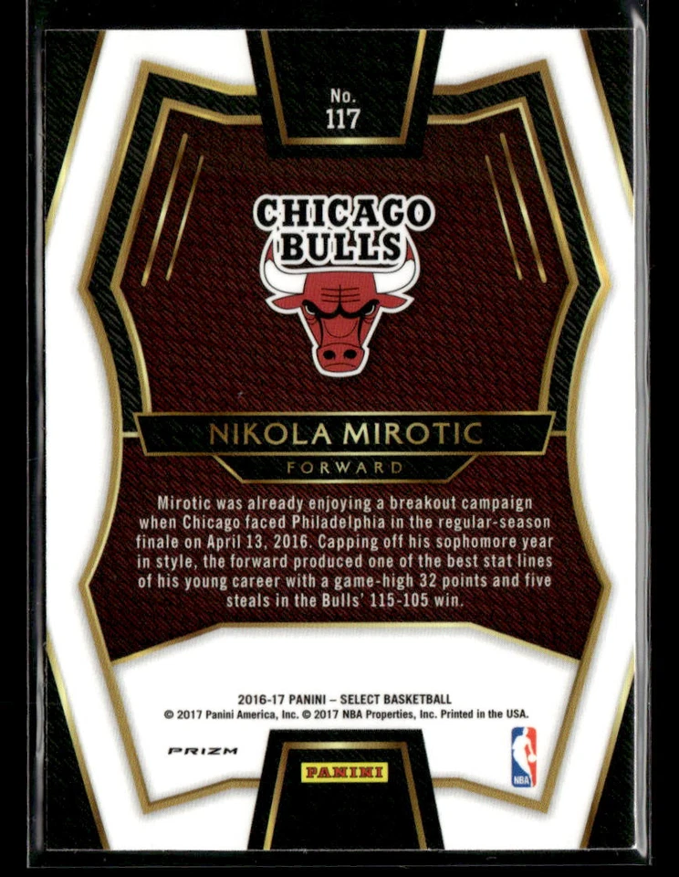 Nikola Mirotic 2016-17 Panini Select #117 Tri-Color Prizms Chicago Bulls - Image 2 of 2