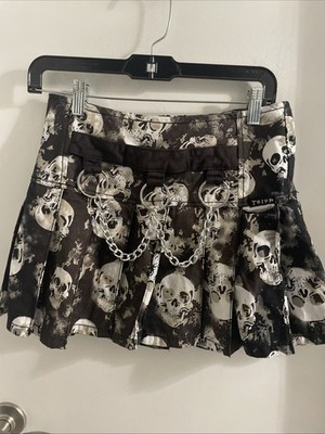Tripp NYC DAANG GOODMAN Small Multi Skulls W/Chains Cotton Pleated Mini Skirt