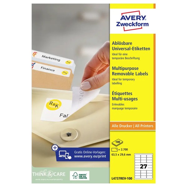 2700Er Multipack Avery-Zweckform L4737REV-100 Universal-Etiketten 63.5 X 29.6 Mm-image