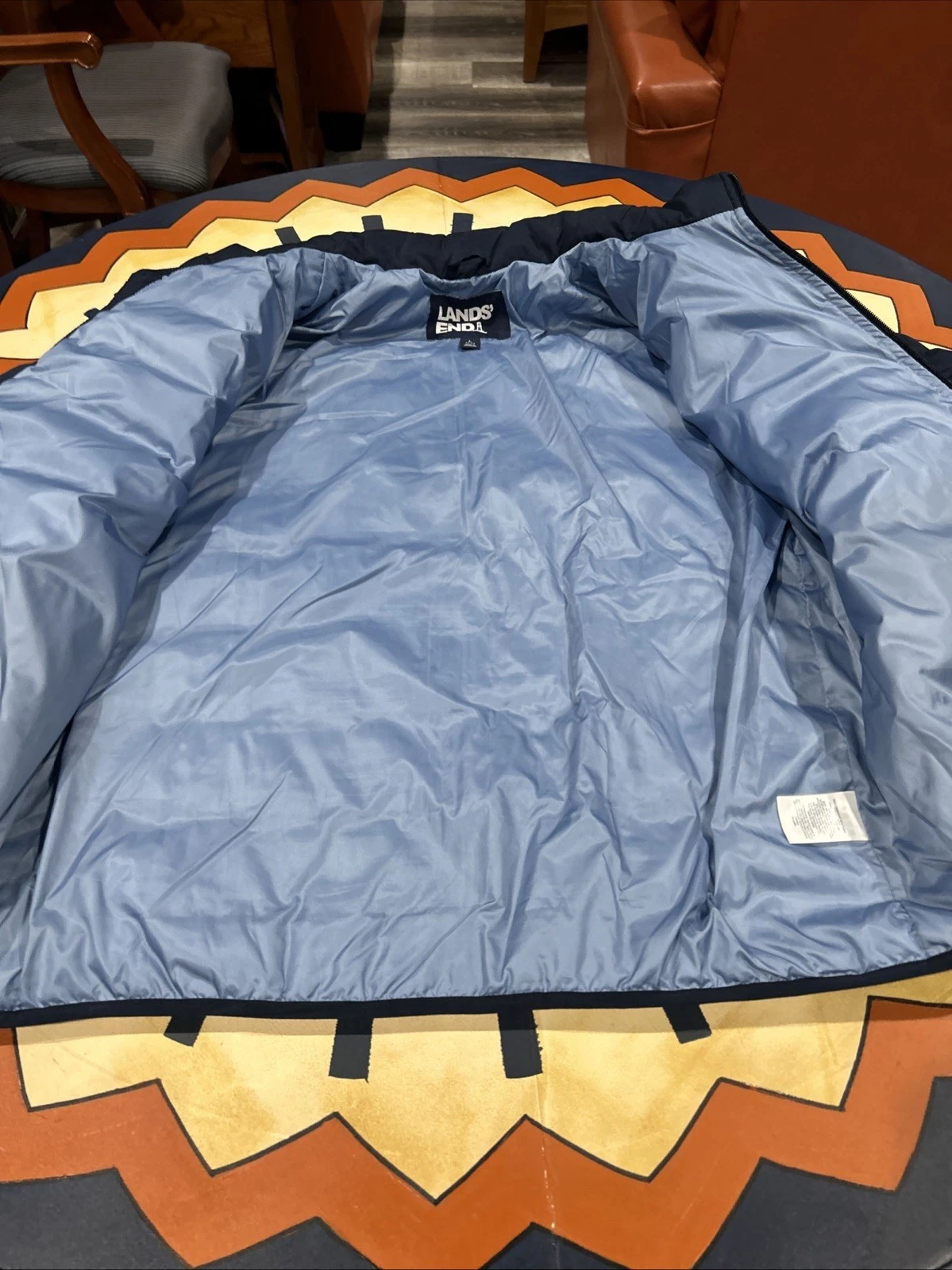 Lands End Down Fill Blue Puffer Jacket Men's L Full Zip, Pockets, Outdoors image 5