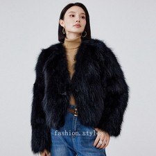 Luxury Womens Real Fox Fur Coat Short Overcoat Outwear Winter Warm Fashion Black