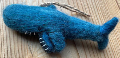 Needle Felted Blue Whale Fish Christmas Ornament