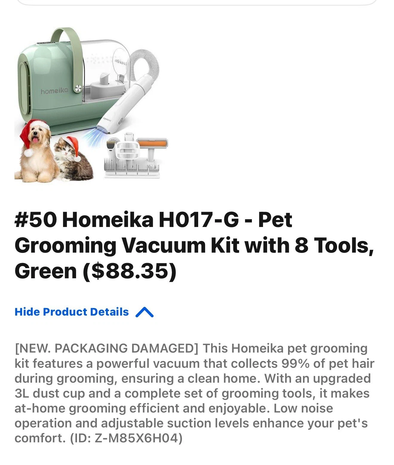 Homeika Dog Grooming Kit & Vacuum Pet Grooming Set H317 Blue