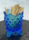Fenton Art Glass Colonial Blue Hobnail Footed Toothpick Holder Vintage