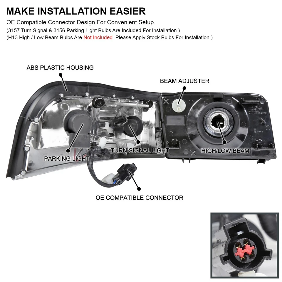 Fits 2006-2011 Mercury Grand Marquis Black Headlights+Corner Lamps Left+Right Foto 4 de 4