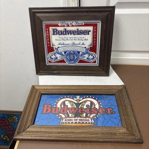 2 Vintage Budweiser King Of Beers Foil &Labeled Budweiser Bar Bud Beer Sign