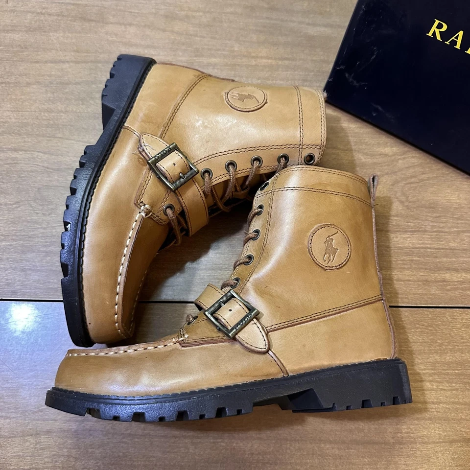 Polo Ralph Lauren Boots Youth Size 5.5 Tan Ranger Hi II Leather Strap Lace Up - Image 4 of 4