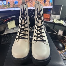 Art Class Combat Boots Khari Girls Sz 1 Ivory Black Lace Up Zip Chunky NWT