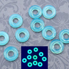 Donut Uranium Glass Beads Blue Green Opal Ring Beads Large Hole 9mm Czech 10pcs