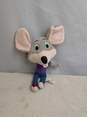 Chuck E Cheese Plush Toy Gray Mouse Stuffed Animal Character Green Eyes Purple