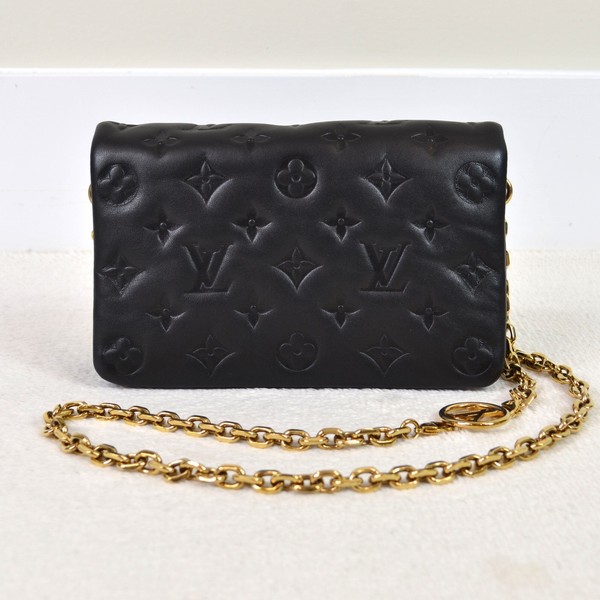 Louis Vuitton Coussin Pochette Black Lambskin Leather Shoulder Bag Purse Handbag