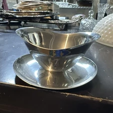 Vintage Stainless Dolphin Gravy Boat Sauce Candy Dish MCM Serving Bowl