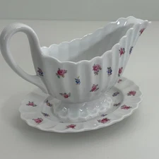 Copeland Spode Dimity Gravy Boat w/ Attached Under Plate - Vintage England